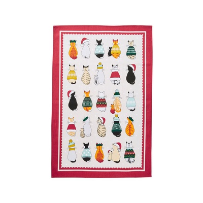 Christmas Cats in Waiting Tea Towel by Ulster Weavers